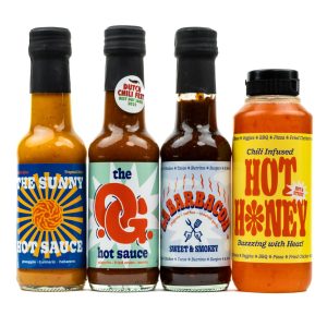 heatsupply pakket hot sauces met drie verschillende hot sauces en hot honey